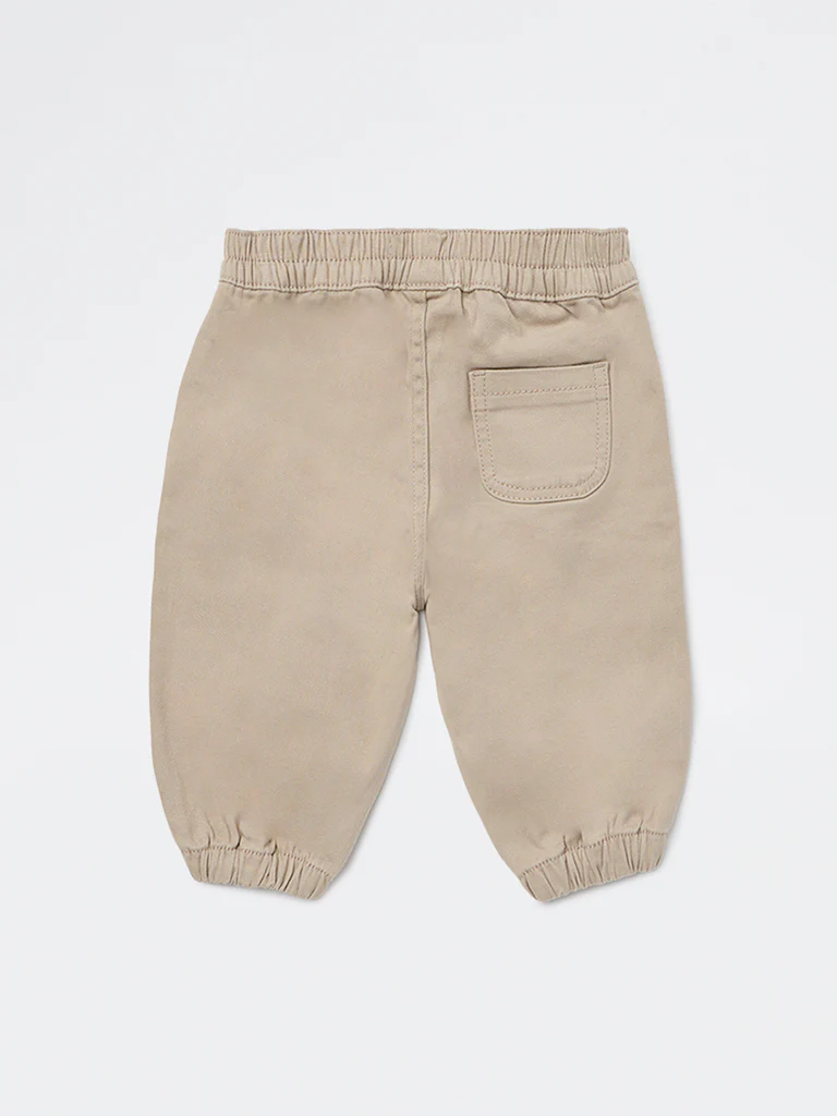 HOP Baby Boys Beige Mid-Rise Cotton-Blend Joggers - Image 2