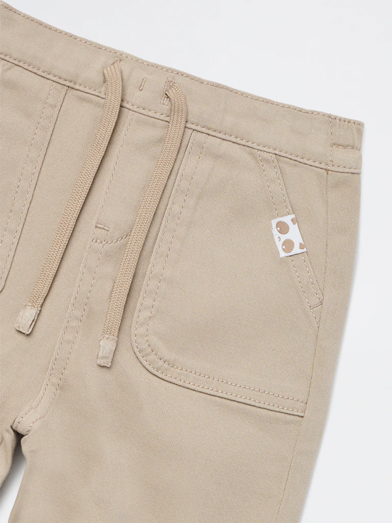 HOP Baby Boys Beige Mid-Rise Cotton-Blend Joggers - Image 3