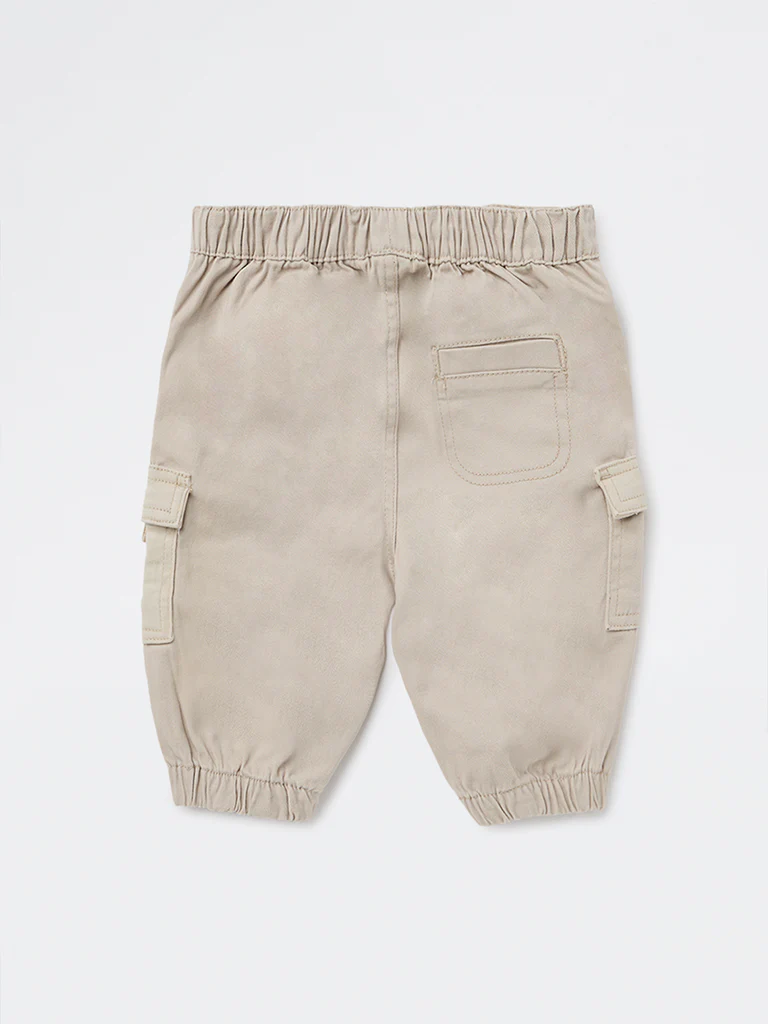 HOP Baby Boys Beige Mid-Rise Cotton-Blend Joggers - Image 3