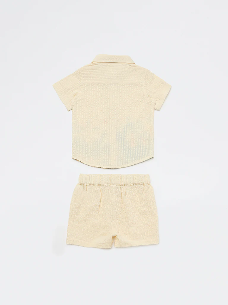 HOP Baby Boys Beige Printed Cotton Shirt and Shorts Set - Image 3