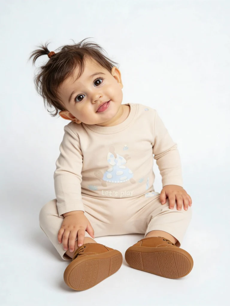 HOP Baby Boys Beige Printed Cotton T-Shirt and Pants Set