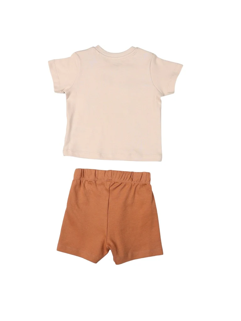 HOP Baby Boys Beige Printed Cotton T-Shirt and Shorts Set - Exclusive - Image 3