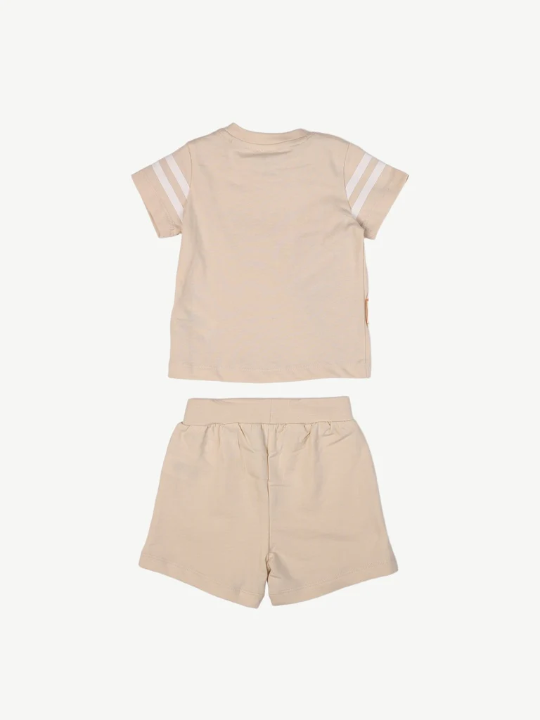 HOP Baby Boys Beige Printed Cotton T-Shirt and Shorts Set - Image 3