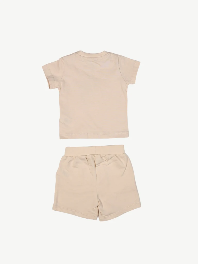 HOP Baby Boys Beige Printed Cotton T-Shirt and Shorts Set - Image 3