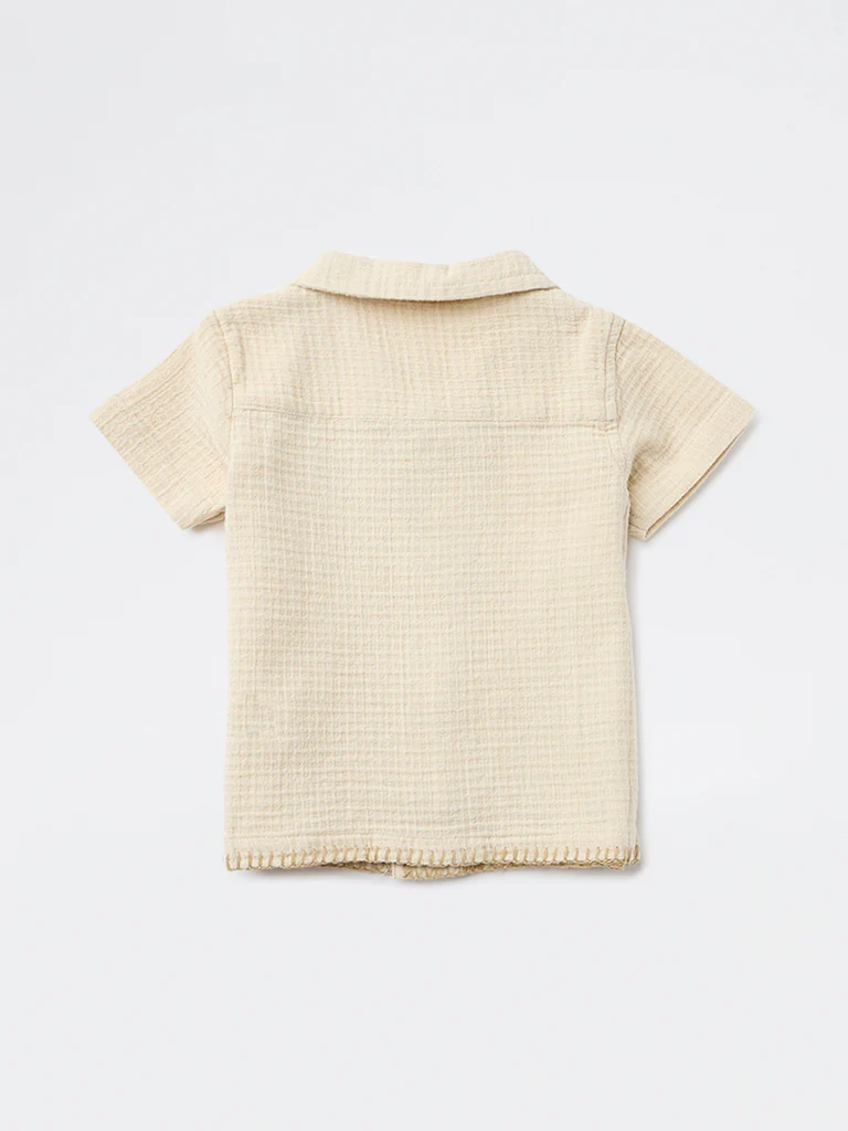 HOP Baby Boys Beige Waffle-Textured Cotton Shirt - Image 3