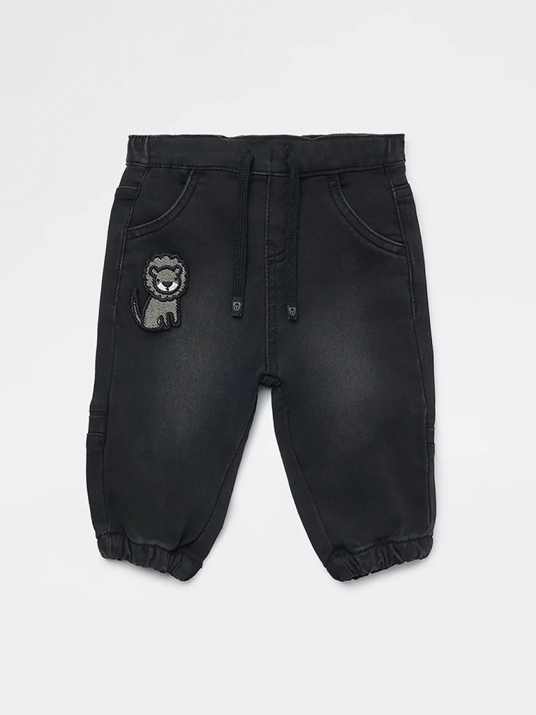HOP Baby Boys Black Faded Denim Joggers - Image 3