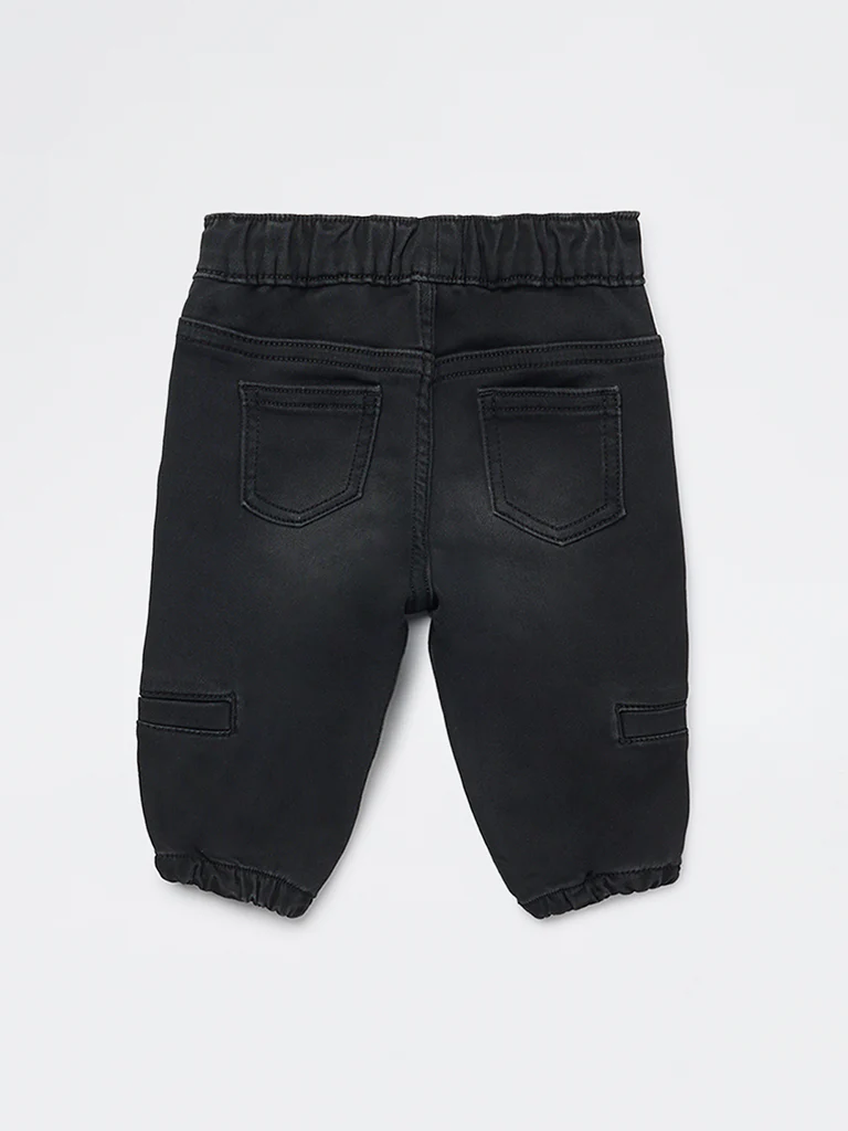 HOP Baby Boys Black Faded Denim Joggers - Image 4