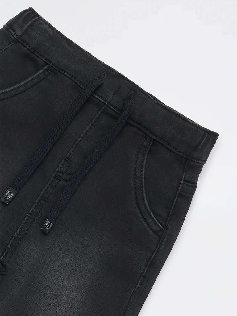 HOP Baby Boys Black Faded Denim Joggers - Image 5