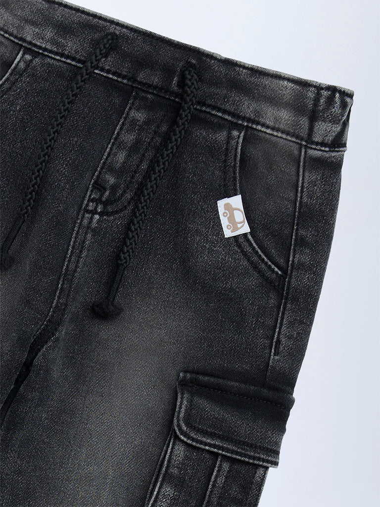 HOP Baby Boys Black Faded Mid-Rise Denim Joggers - Image 5