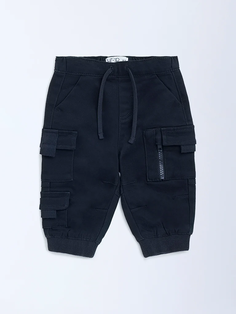 HOP Baby Boys Black Mid-Rise Cotton-Blend Joggers - Image 3