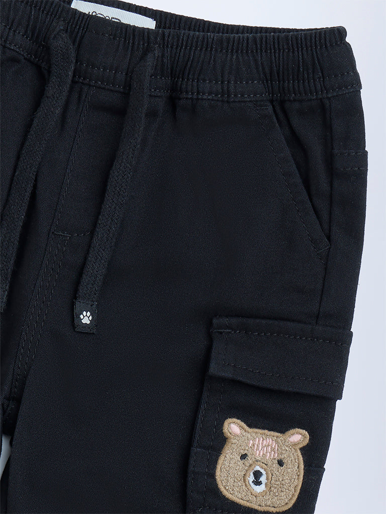 HOP Baby Boys Black Mid-Rise Cotton-Blend Joggers - Image 5
