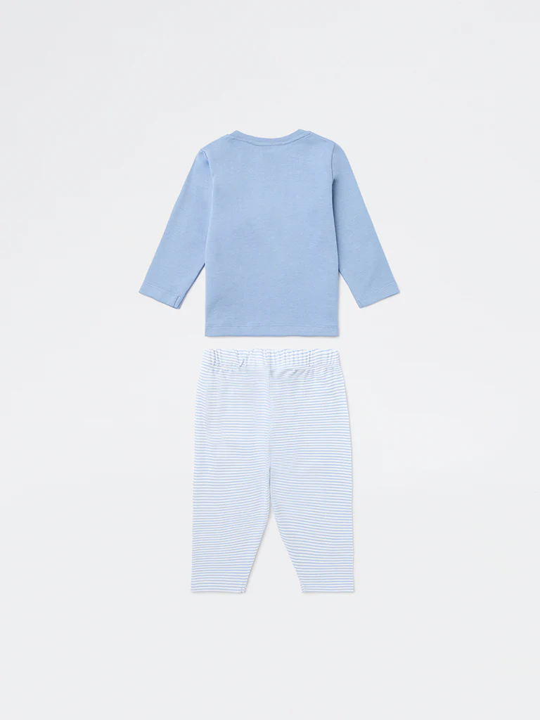 HOP Baby Boys Blue Animal Printed Cotton T-Shirt and Pant Set - Image 3