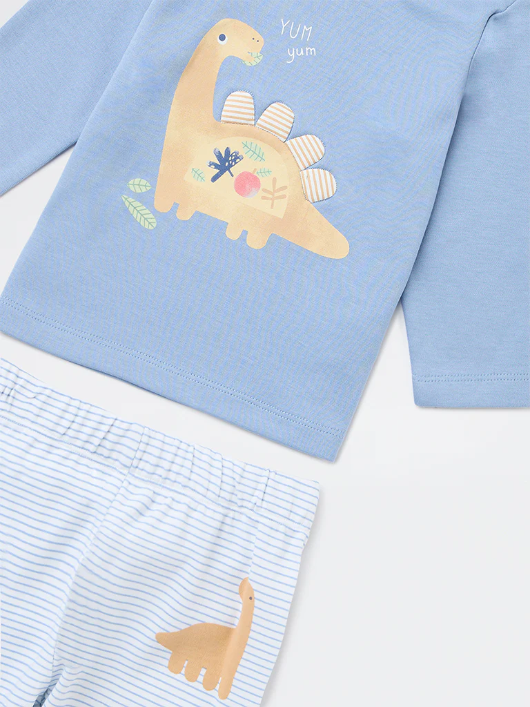 HOP Baby Boys Blue Animal Printed Cotton T-Shirt and Pant Set - Image 4