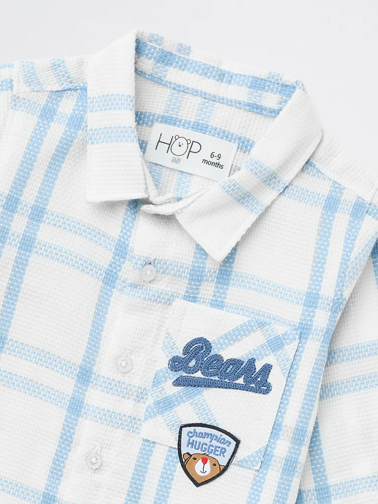 HOP Baby Boys Blue Checkered Cotton Shirt - Image 4