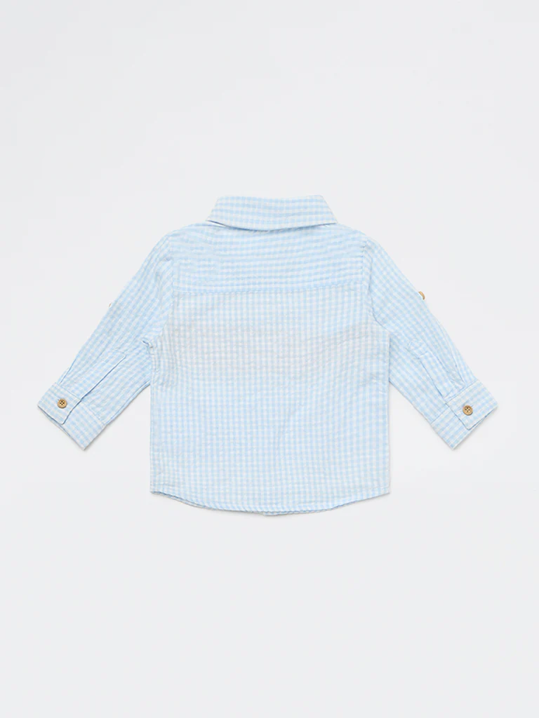HOP Baby Boys Blue Checkered Cotton Shirt - Image 2