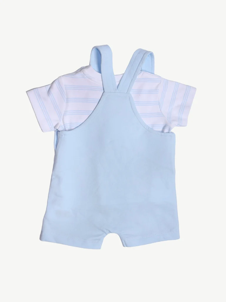 HOP Baby Boys Blue Cotton Dungaree with T-Shirt Set - Image 3