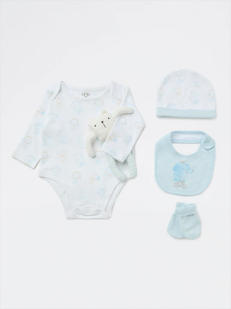 HOP Baby Boys Blue Cotton Gift Set (Pack of 8) - Image 5