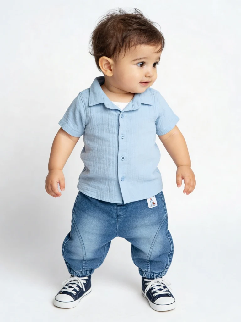 HOP Baby Boys Blue Cotton Shirt