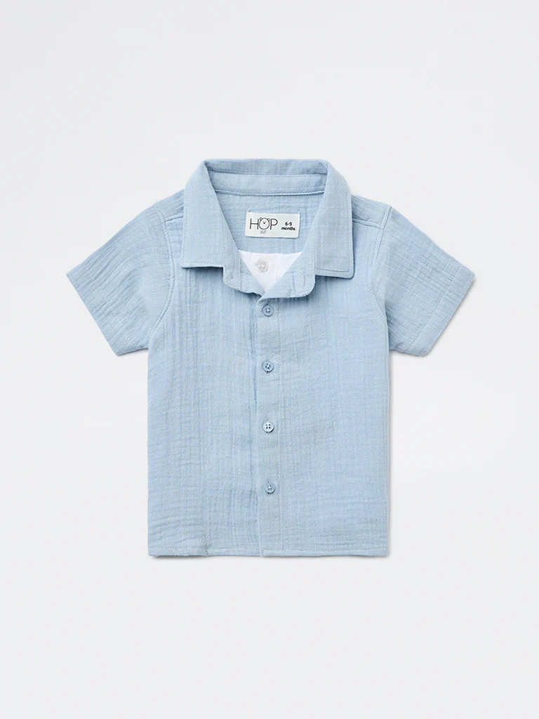 HOP Baby Boys Blue Cotton Shirt - Image 2