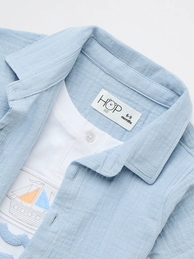 HOP Baby Boys Blue Cotton Shirt - Image 4