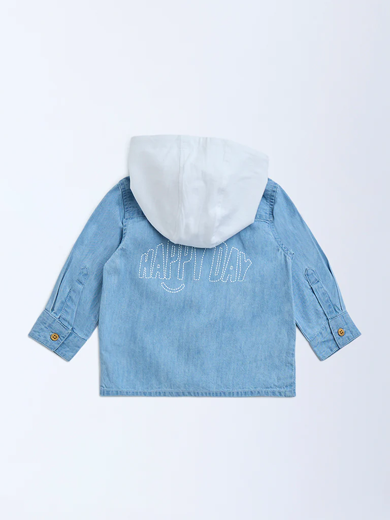 HOP Baby Boys Blue Denim Shirt with Hood - Image 3