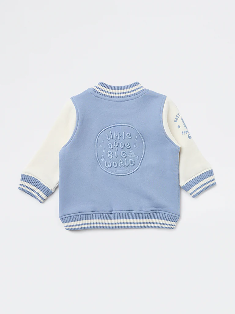HOP Baby Boys Blue Embroidered Cotton-Blend Varsity Jacket - Image 3