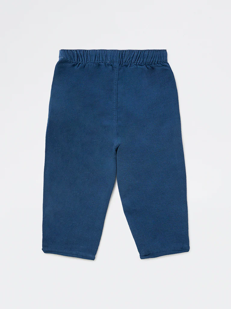 HOP Baby Boys Blue Mid-Rise Cotton-Blend Pants - Image 3