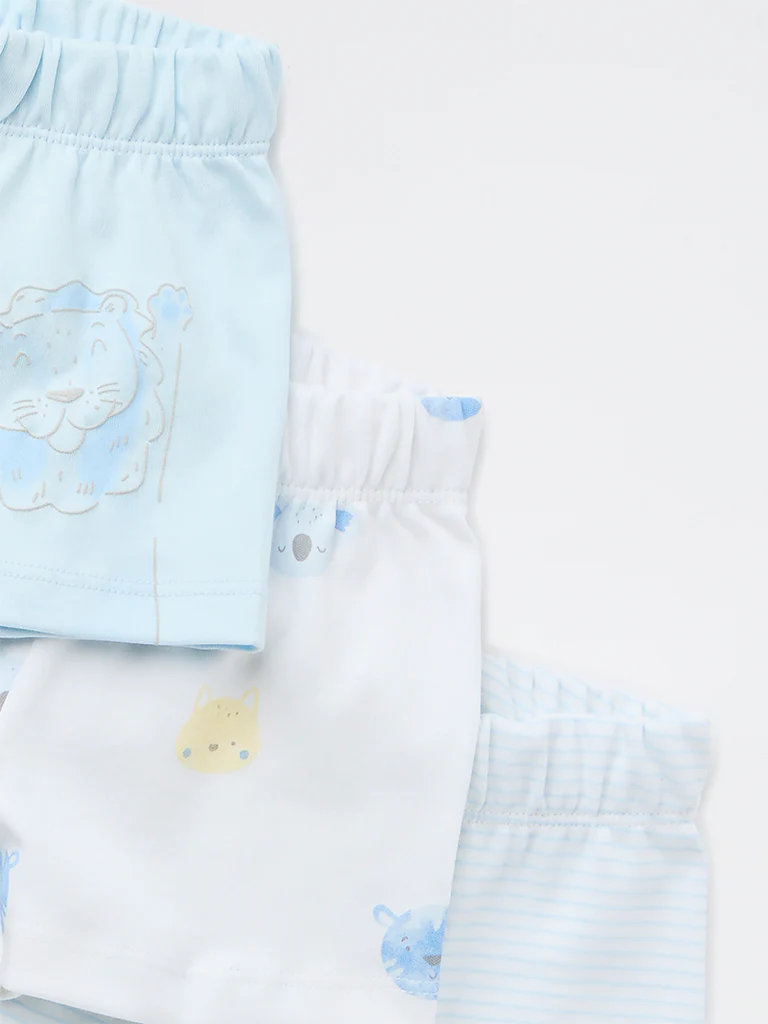 HOP Baby Boys Blue Printed Cotton Shorts - Pack of 3 - Image 4