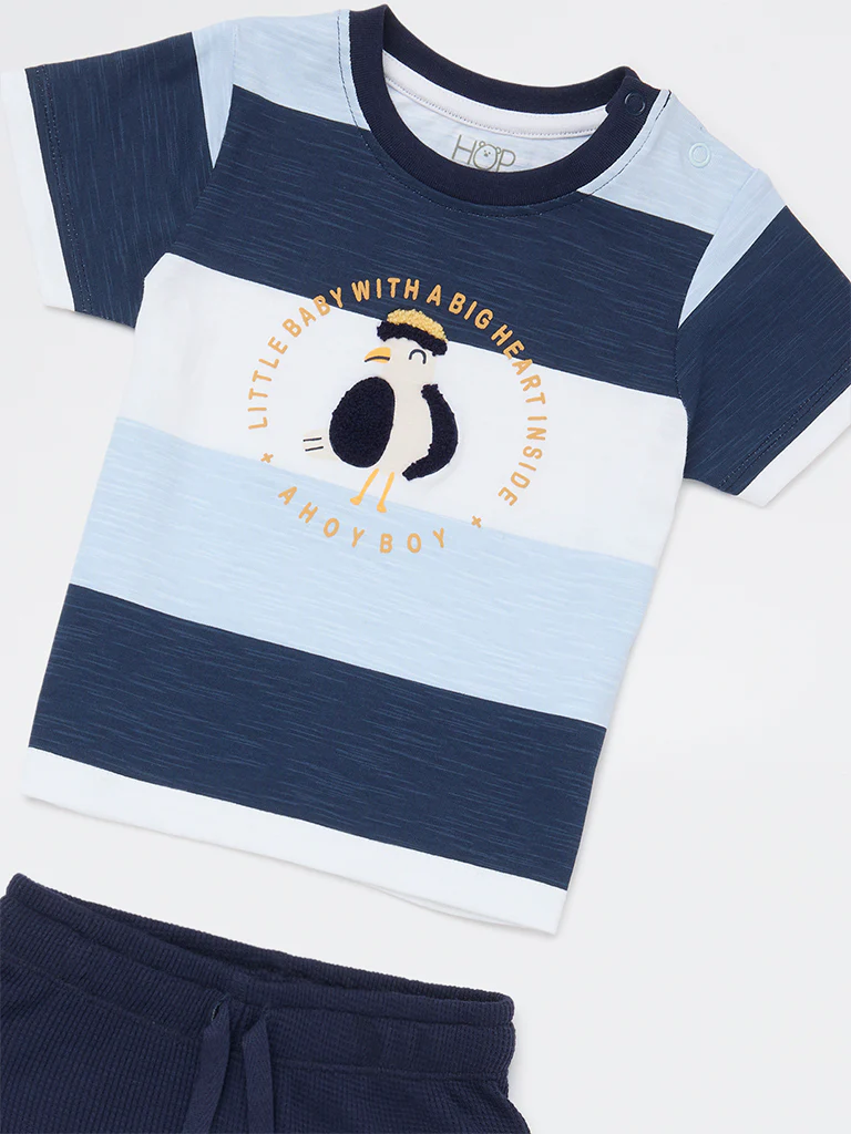 HOP Baby Boys Blue Printed Cotton T-Shirt and Shorts Set - Image 4