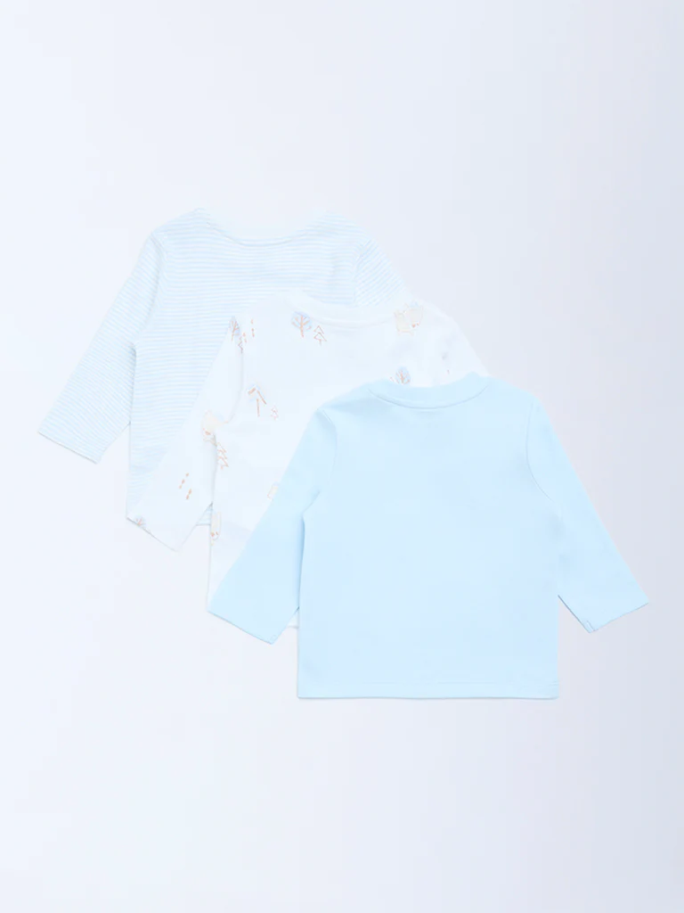 HOP Baby Boys Blue Printed Cotton T-Shirts - Pack of 3 - Image 3