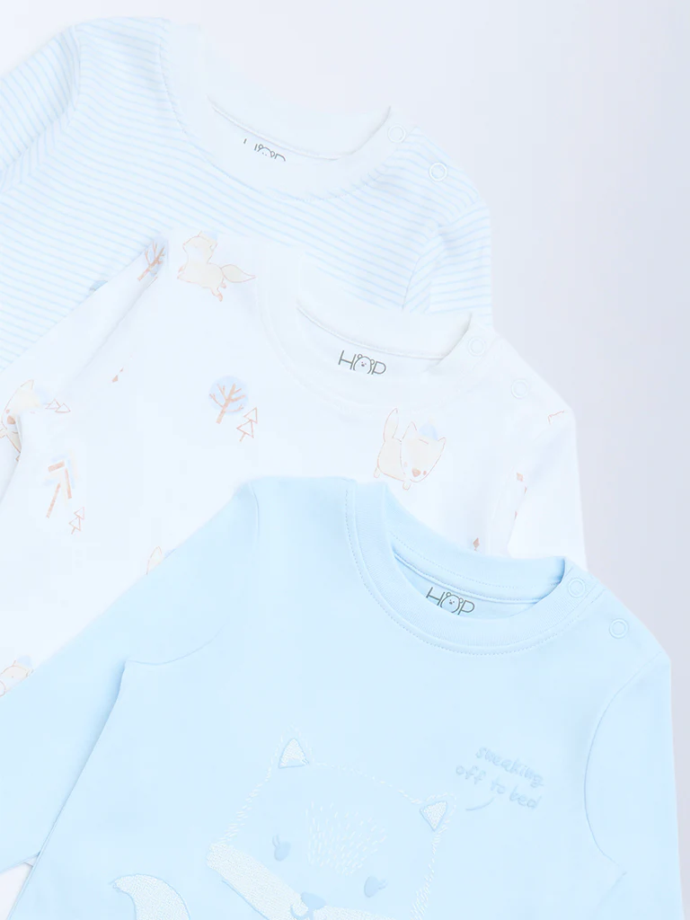 HOP Baby Boys Blue Printed Cotton T-Shirts - Pack of 3 - Image 4