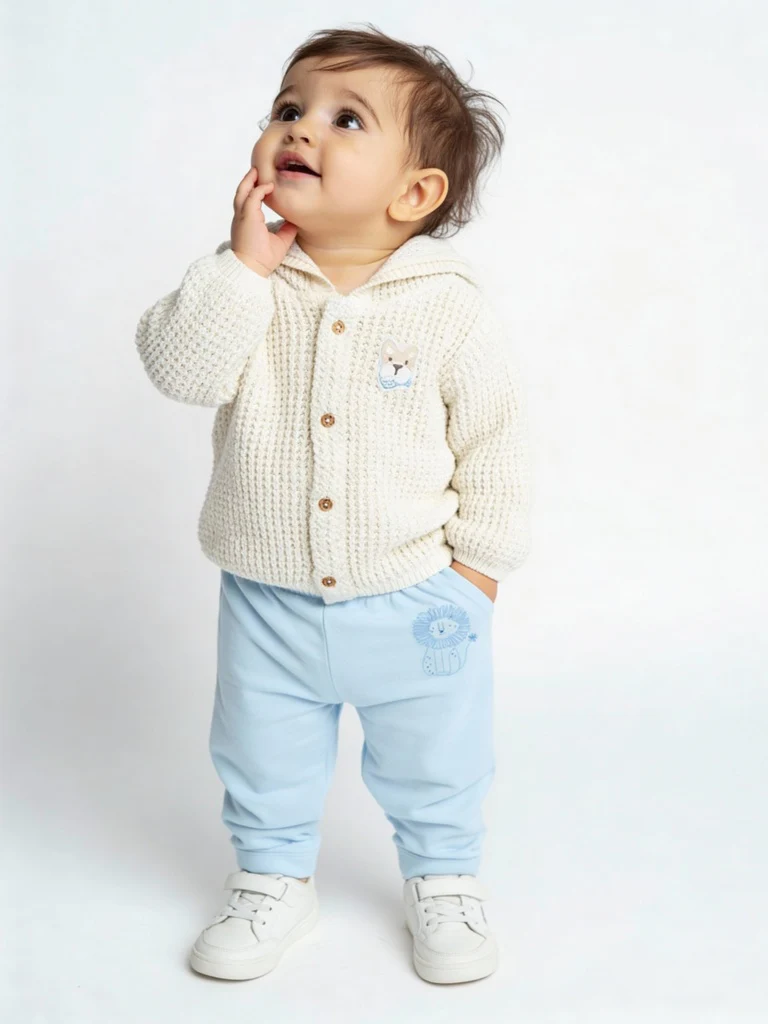 HOP Baby Boys Blue Printed Mid-Rise Cotton Pants - Pack of 3
