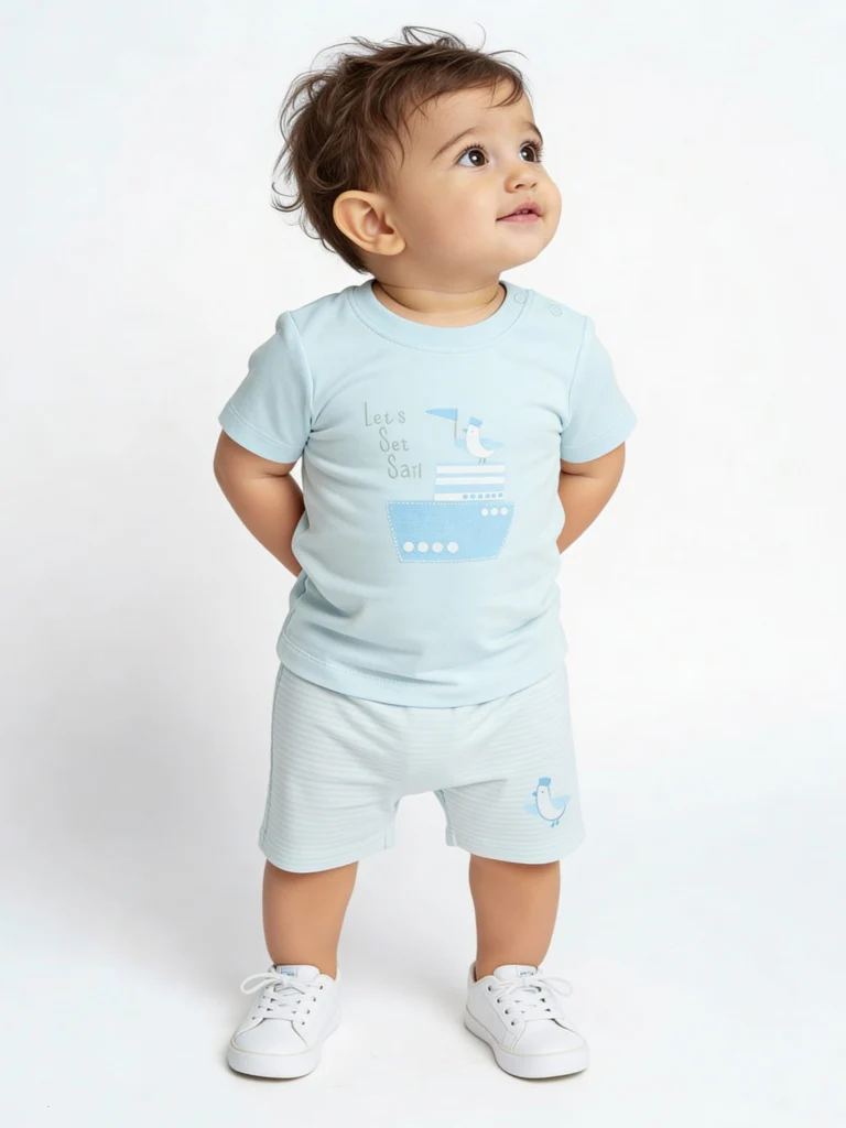 HOP Baby Boys Blue Printed Mid-Rise Cotton Shorts - Pack of 3