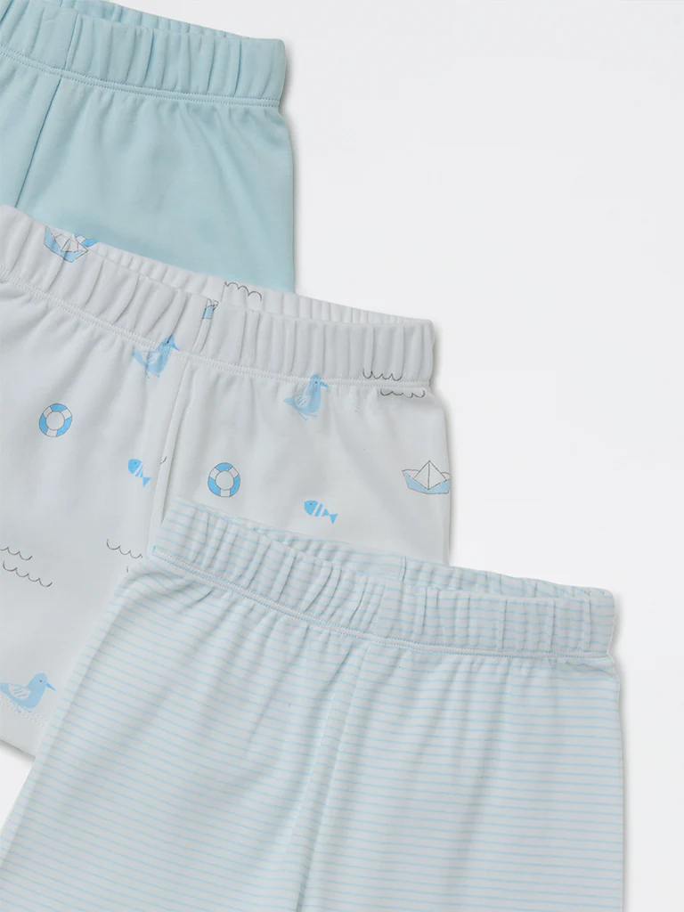 HOP Baby Boys Blue Printed Mid-Rise Cotton Shorts - Pack of 3 - Image 4