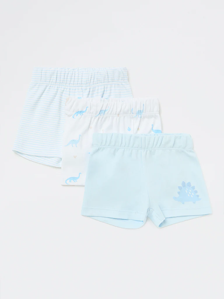 HOP Baby Boys Blue Printed Mid-Rise Cotton Shorts - Pack of 3 - Image 2