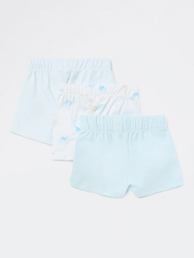 HOP Baby Boys Blue Printed Mid-Rise Cotton Shorts - Pack of 3 - Image 3