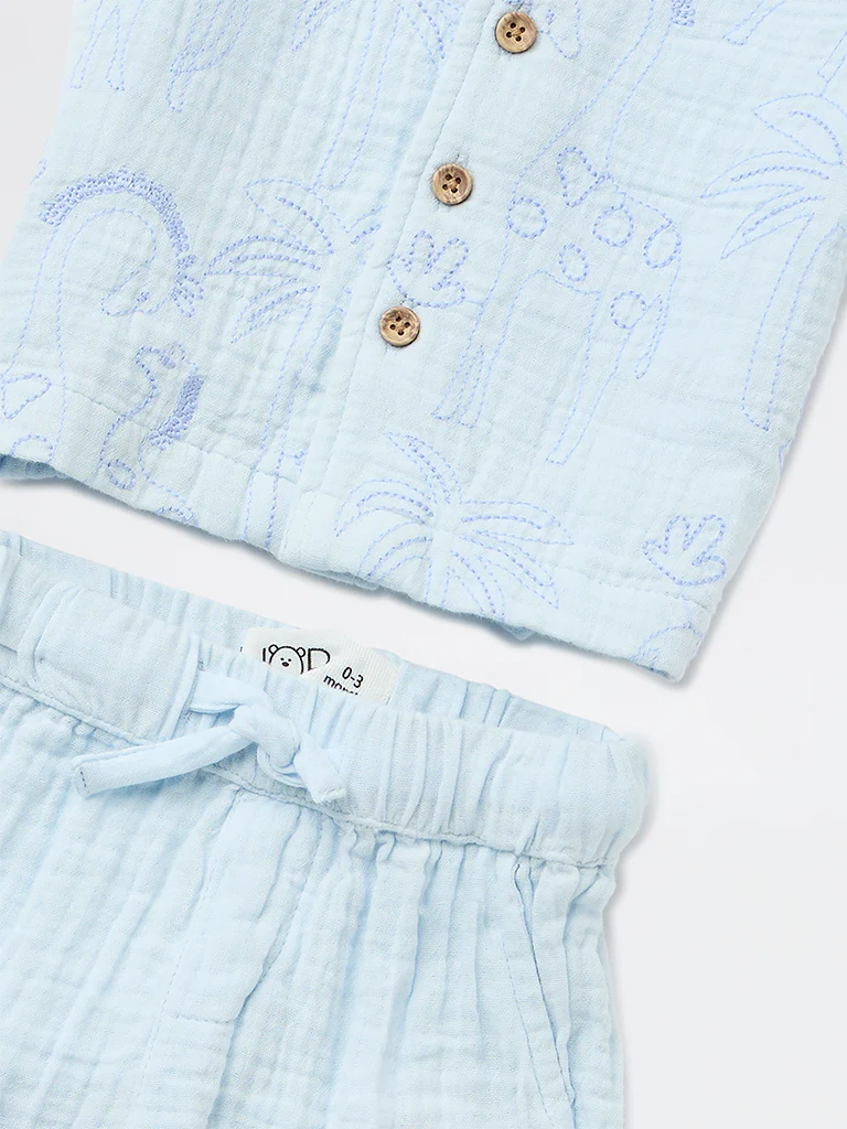 HOP Baby Boys Blue Resort-Fit Cotton Shirt and Shorts Set - Image 4