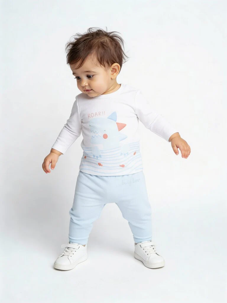 HOP Baby Boys Blue Shark Printed Cotton T-Shirt and Pants Set