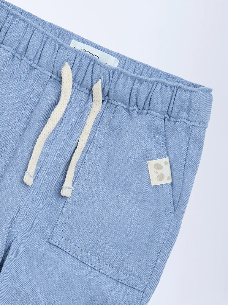 HOP Baby Boys Blue Solid Mid-Rise Cotton-Blend Trousers - Image 4