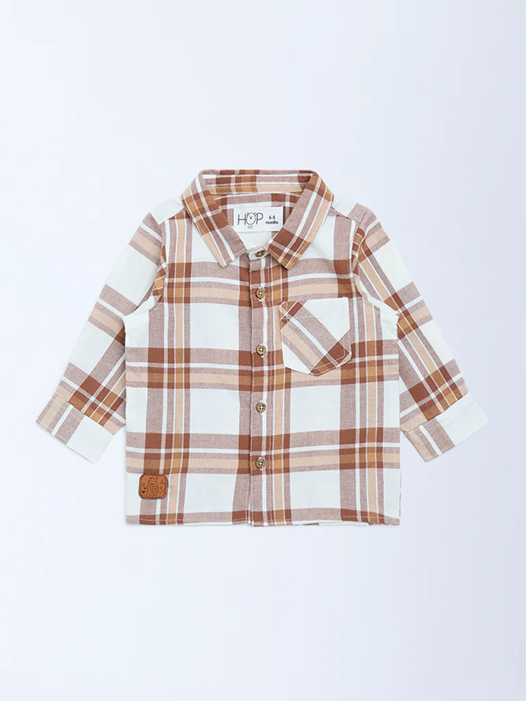 HOP Baby Boys Brown Checks Design Cotton Shirt - Image 2