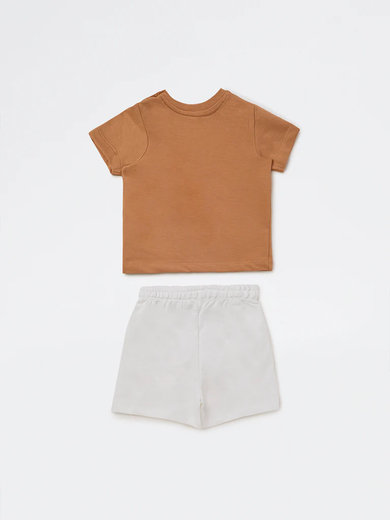 HOP Baby Boys Brown Graphic Cotton T-Shirt and Shorts Set - Image 3