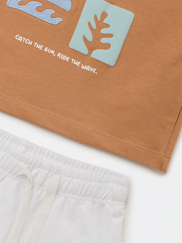 HOP Baby Boys Brown Graphic Cotton T-Shirt and Shorts Set - Image 4