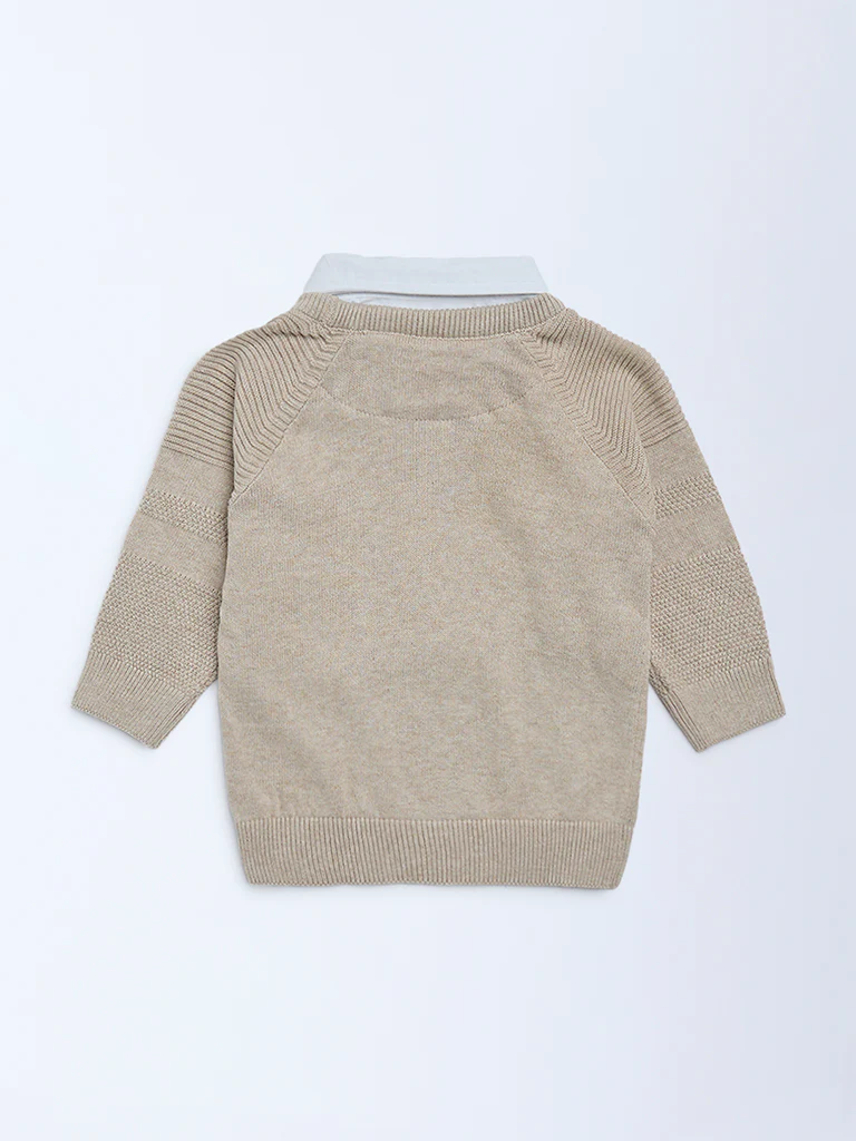 HOP Baby Boys Brown Knit-Textured Cotton Sweater - Image 3