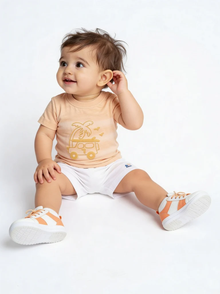 HOP Baby Boys Coral Cotton T-Shirt and Shorts Set