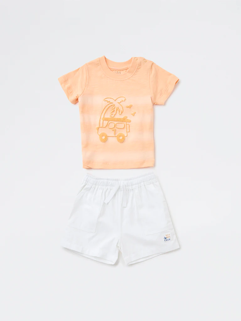 HOP Baby Boys Coral Cotton T-Shirt and Shorts Set - Image 2