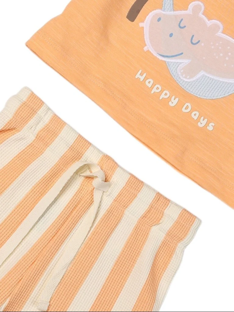 HOP Baby Boys Coral Printed Cotton T-Shirt and Shorts Set - Image 4