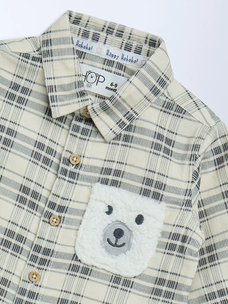 HOP Baby Boys Cream Check Printed Cotton Shirt - Image 4