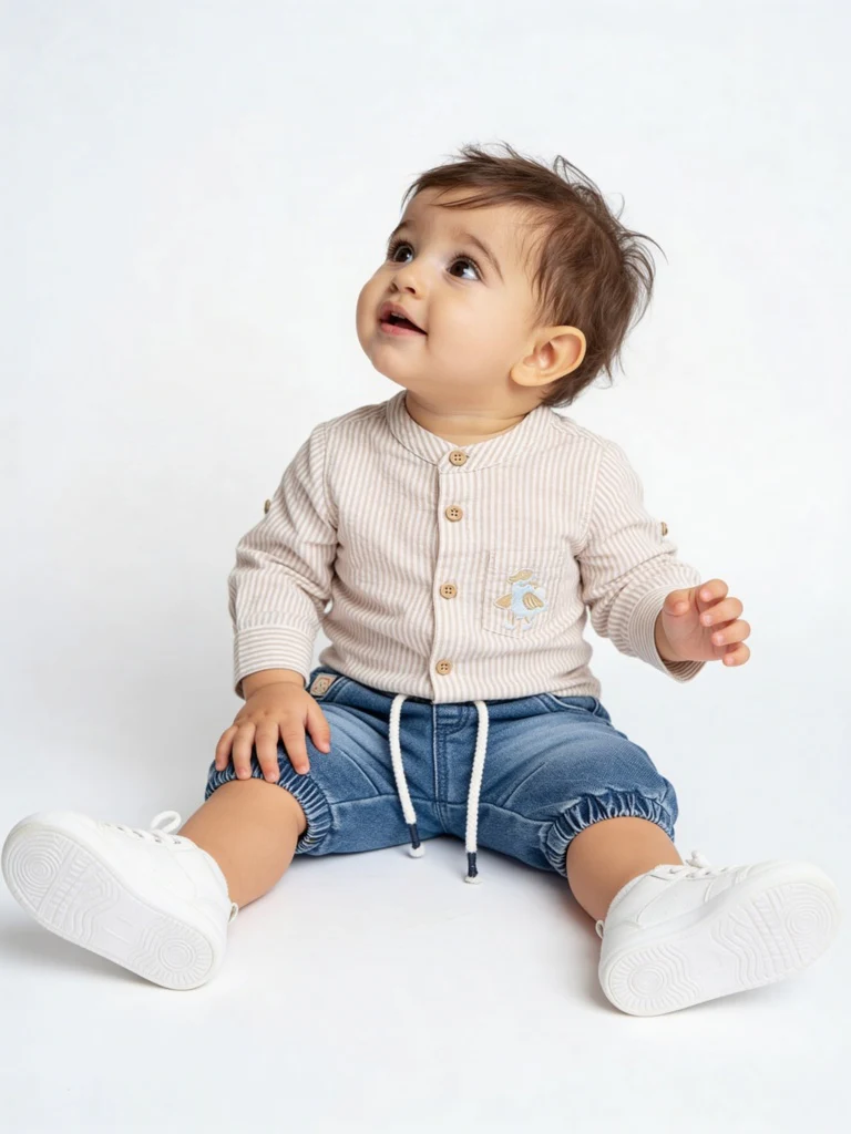 HOP Baby Boys Dark Blue Faded Mid-Rise Denim Joggers