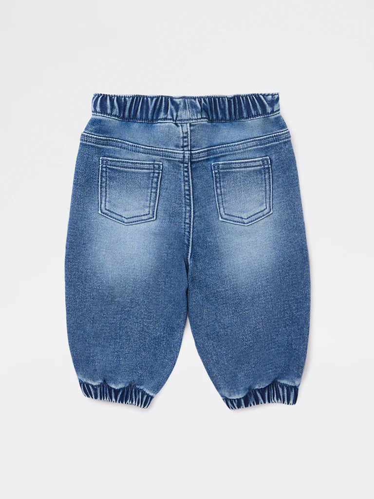 HOP Baby Boys Dark Blue Faded Mid-Rise Denim Joggers - Image 3