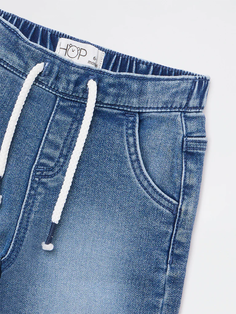 HOP Baby Boys Dark Blue Faded Mid-Rise Denim Joggers - Image 4